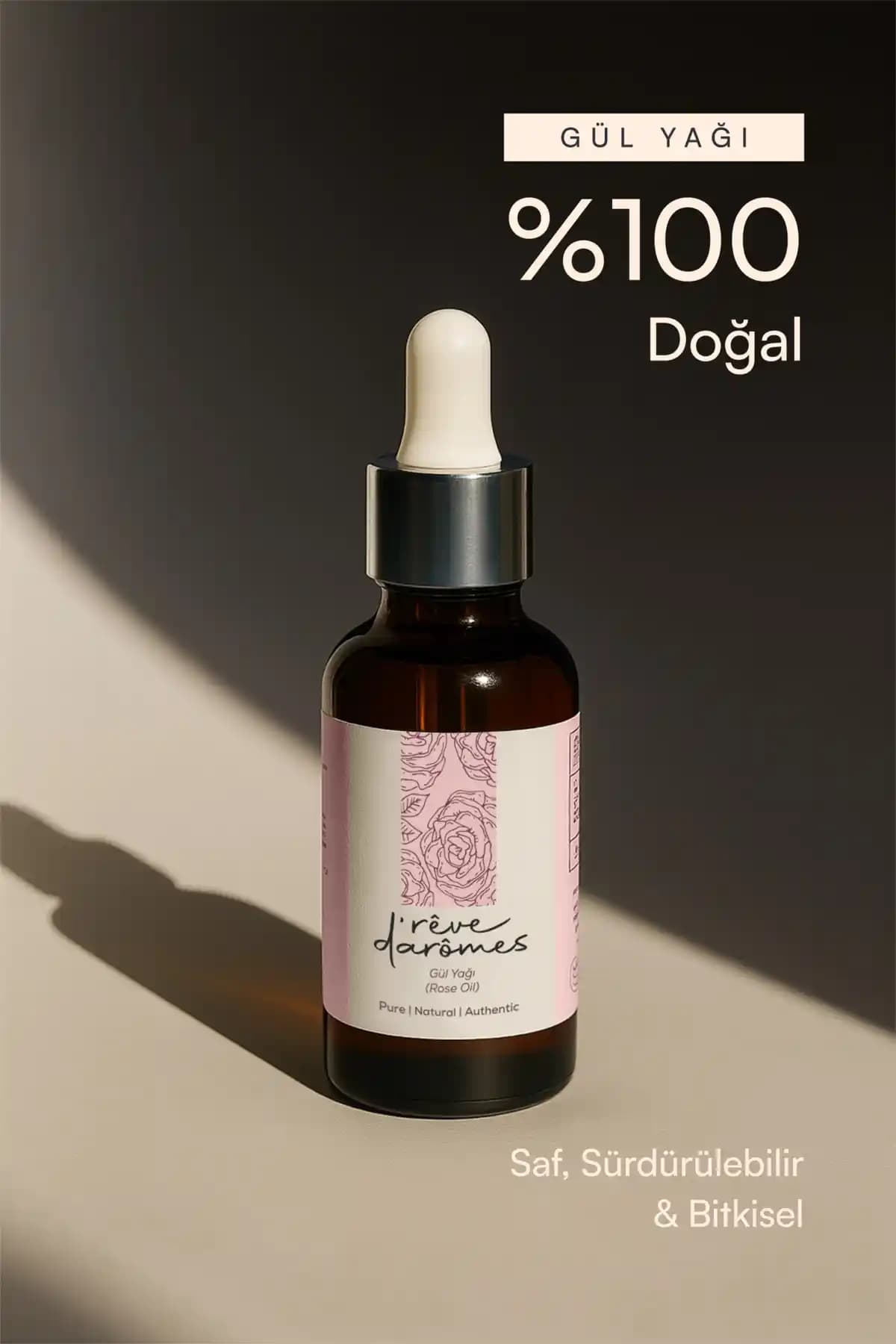 Rêve d’Arômes %100 Aromatik Gül Yağı – Cilt Yenilenmesi ve Nemlendirme, 20 ml