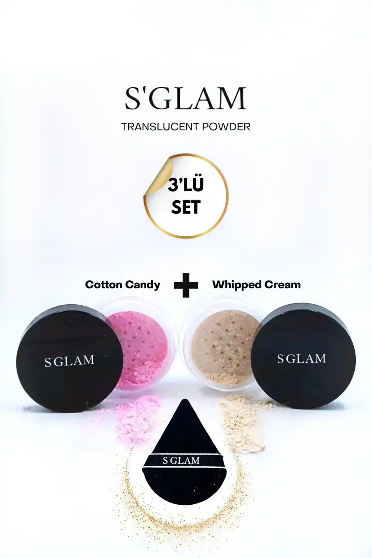S'GLAM Pudra Seti ve Pudra Süngeri: Doğal Matlık ve Uzun Süre Kalıcı Transparan Pudra