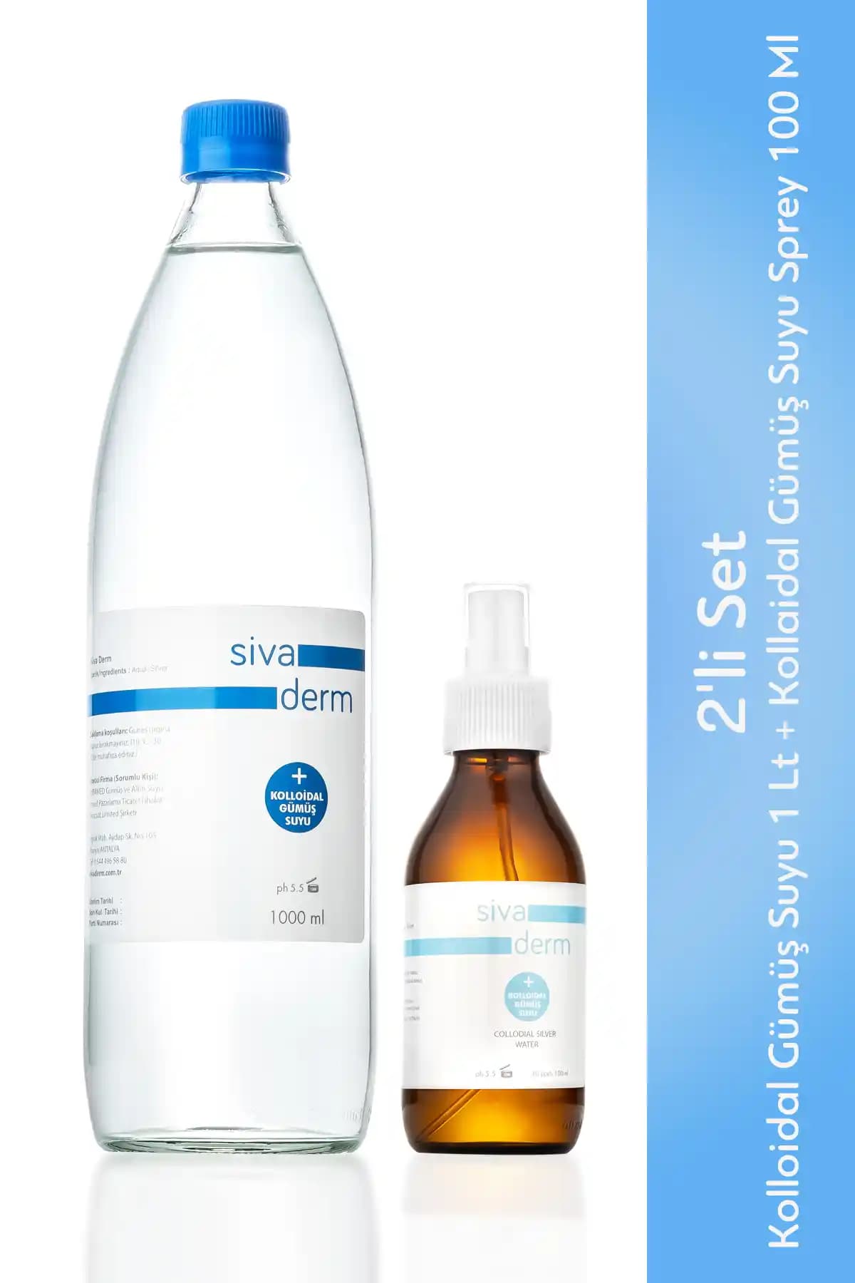 Siva Derm Sivaderm 2'li Set ile Günlük Cilt Nemlendirmesi: Kolloidal Gümüş Suyu Sprey Dağılımı