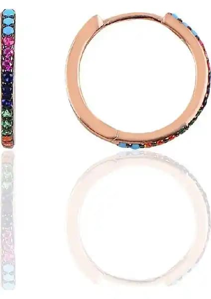 Söğütlü Silver 14 mm Halka Küpe – 925 Ayar Gümüş, Rose Zirkon Taşlı, Günlük Şıklık