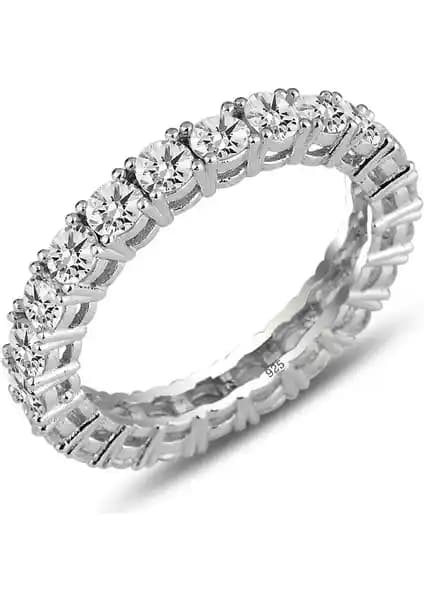 Söğütlü Silver Gümüş Rodyum Kaplama Su Yolu Tam Tur Yüzük – 925 Ayar Taşlı Tasarım