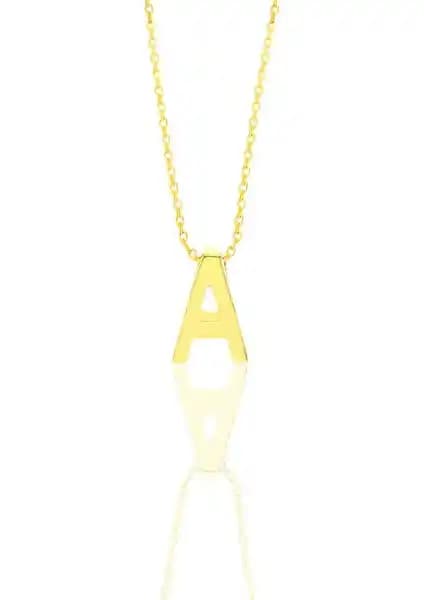 Söğütlü Silver Üç Boyutlu Minimal A Harf Kolye: 925 Gümüş Altın Kaplama, 44 cm Zincir