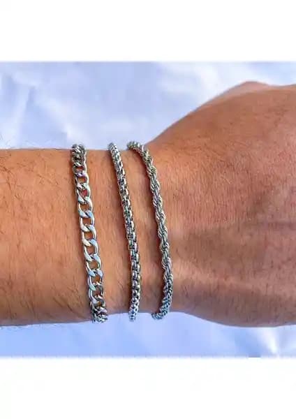 The Collection 3'lü Unisex Spor Bileklik Set: 316L Çelik, 20,5 cm, Gümüş Tonu, 2 Ay Garanti