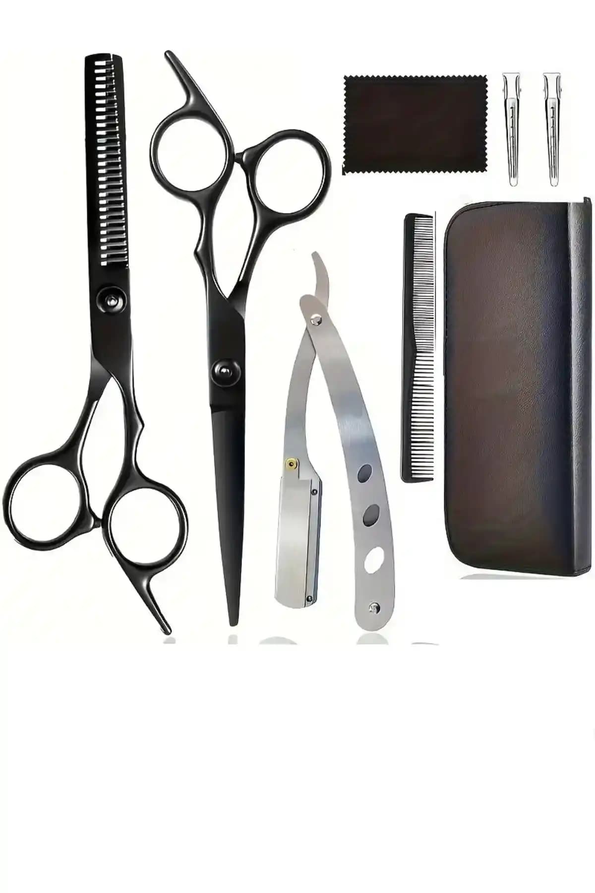 Valkyrie Kasho 3 Parça 6 İnç Makas Seti: Düz Makas, Ara Makas ve Tarak ile Deri Çanta