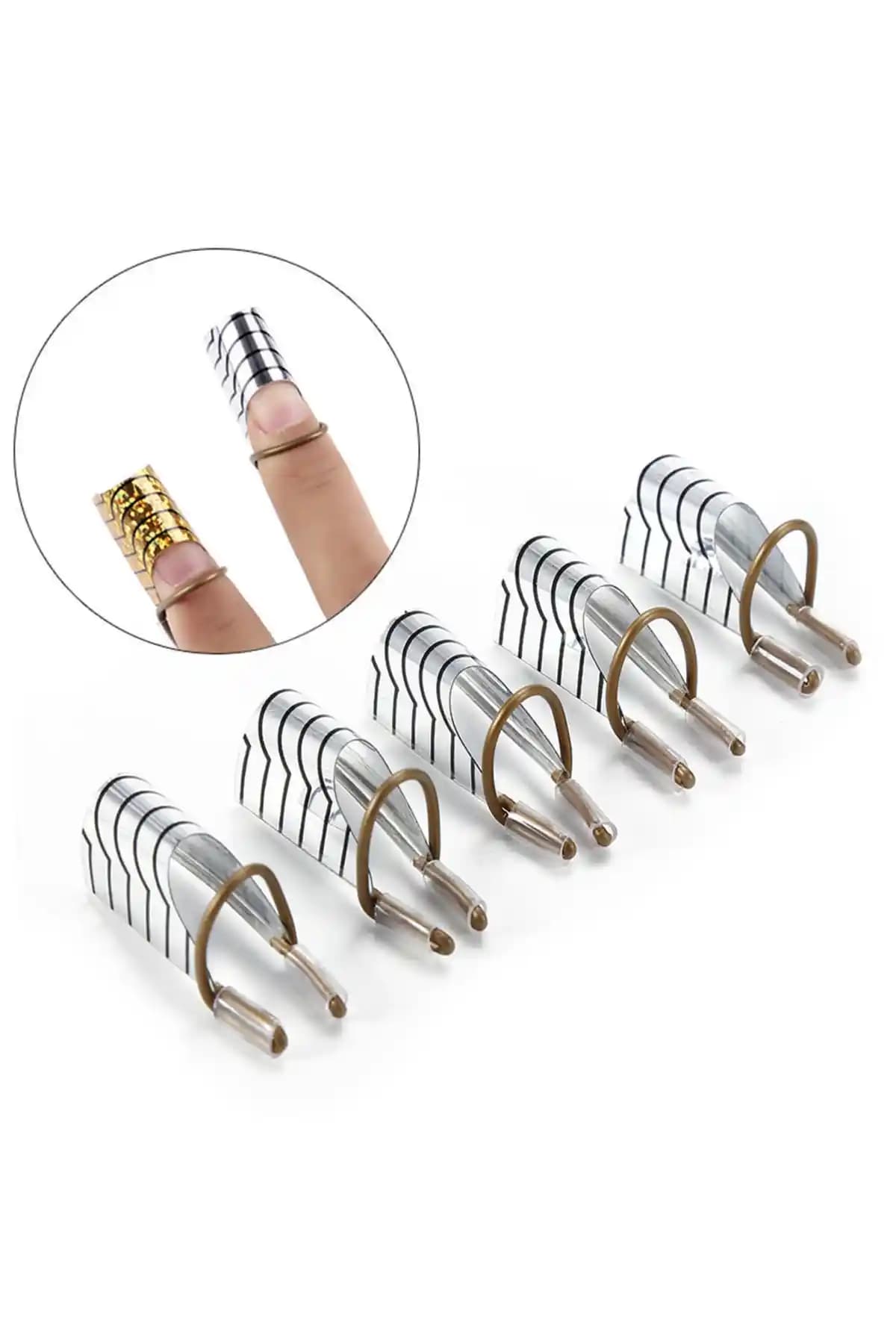 YAYOGE C Kavisli Metal Formlar: Yeniden Kullanılabilir Protez Tırnak Şablonu, 5 Parça Paket