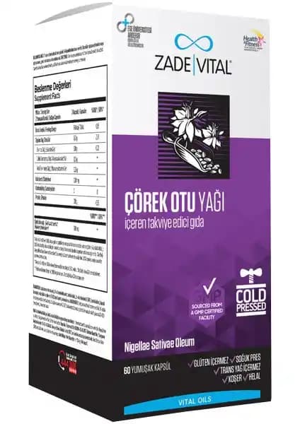 Zade Vital çörek otu yağı içeren takviye gıda - 60 kapsül, Türkiye menşei, soğuk sıkım