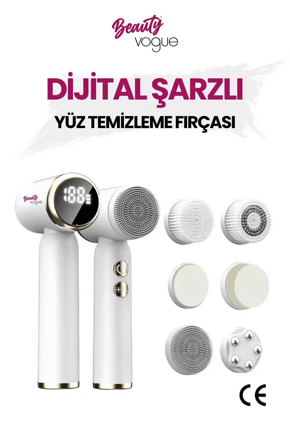 Beauty Vogue 6 Başlıklı 3 Aşamalı LED Şarjlı Ekranlı Peeling ve Masaj Cilt Bakım Cihazı