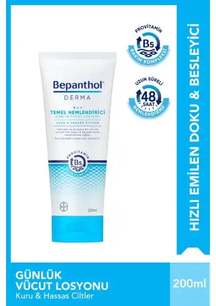 Bepanthol Temel Nemlendirici Günlük Vücut Losyonu 200ml Kuru ve Hassas Ciltler İçin