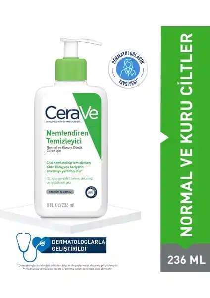 CeraVe Nemlendiren Temizleyici 236 ml: Kuru ve Hassas Ciltler İçin Nazik Bakım