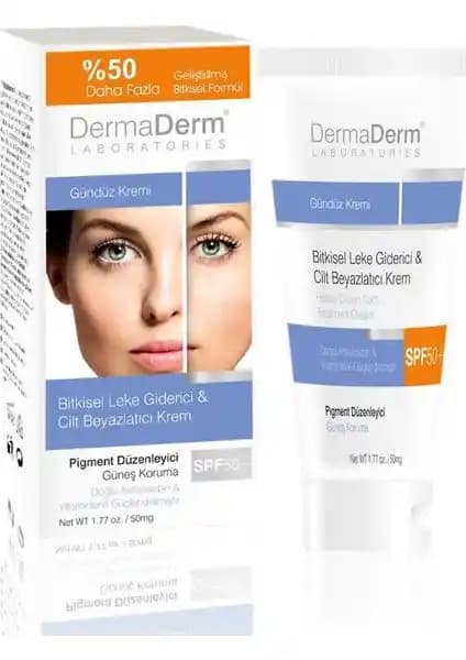 Dermaderm Bitkisel Arbutinli Gündüz Kremi SPF50+ ile Cilt Lekelerine Etkili Koruma