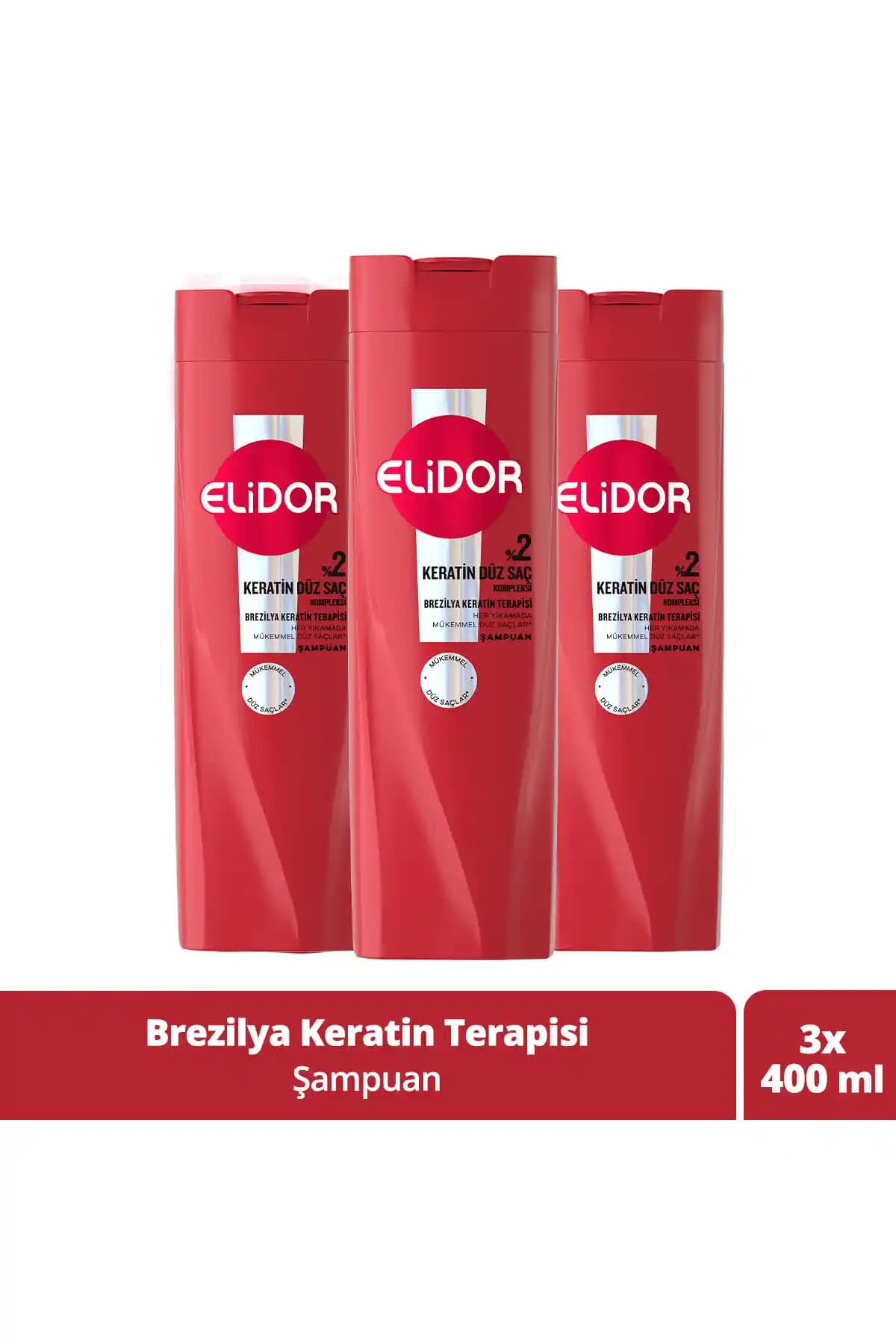 Elidor Brezilya Keratin Terapisi Şampuan 400 ml x3 - Tüm Saç Tipleri İçin Onarıcı Bakım