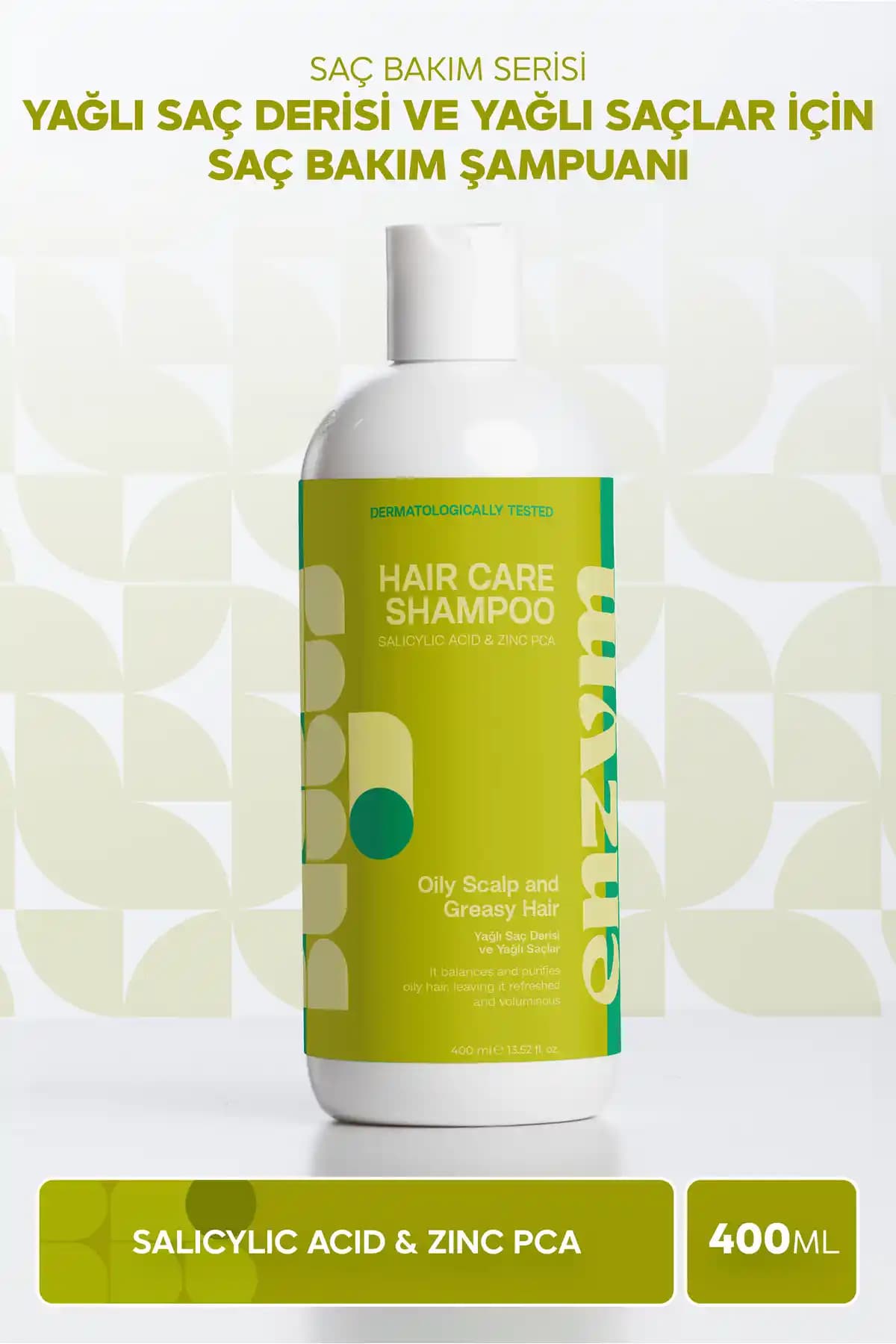 ENZYM COSMETICS Yağlı Saçlar İçin Kafeinli Tuzsuz Saç Bakım Şampuanı 400 ml