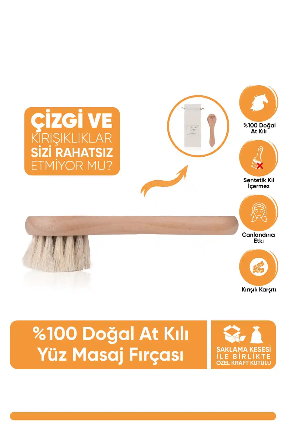 Healing Care %100 Doğal At Kılı Yüz Masaj Fırçası ile Cilt Yenilenmesini Destekleyin