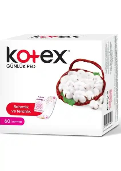 Kotex Normal Günlük Ped 60'lı Paket - Pamuklu, Konforlu ve Yüksek Emicilikli Hijyen Ürünü