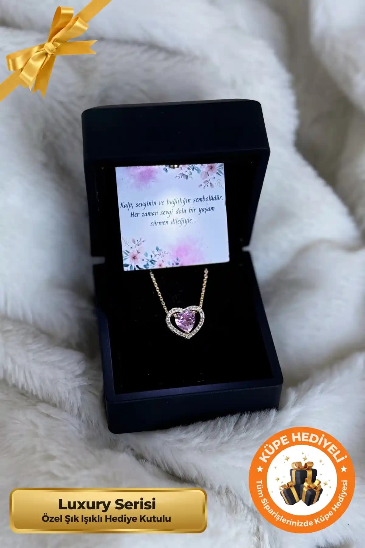 Lucente Jewellery 925 Ayar Gümüş Kaplama Pembe Taşlı Kalp Kolye Sevgililer Günü Hediyesi