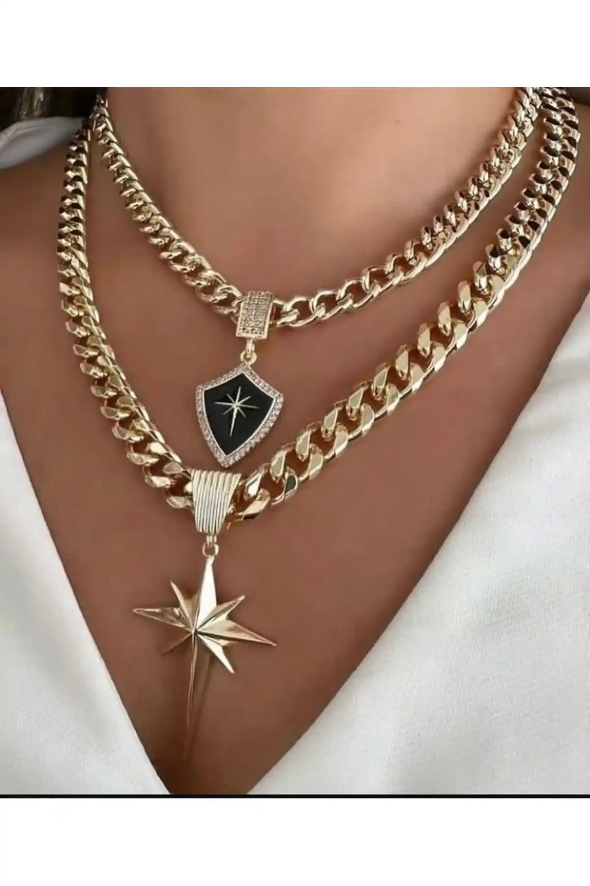 Mcgsteel Çağla Şikel Özel Seri Paslanmaz Çelik Altın Renkli Zirkon Kolye