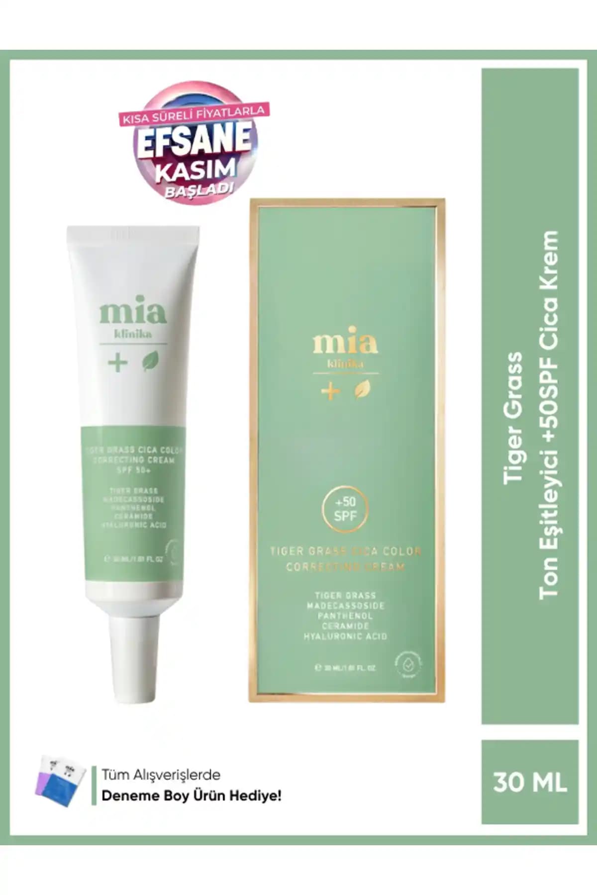 Mia Klinika Tiger Grass Ton Eşitleyici Kızarıklık Karşıtı 50 SPF Cica Krem 30 ml