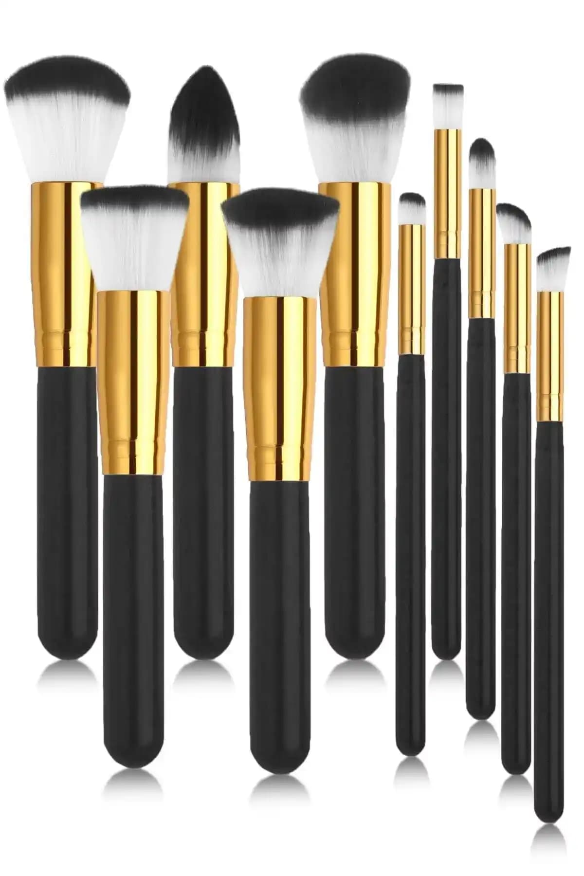 MUJGAN Kadın Siyah 10'lu Makyaj Fırça Seti ile Profesyonel Makyaj Uygulamaları