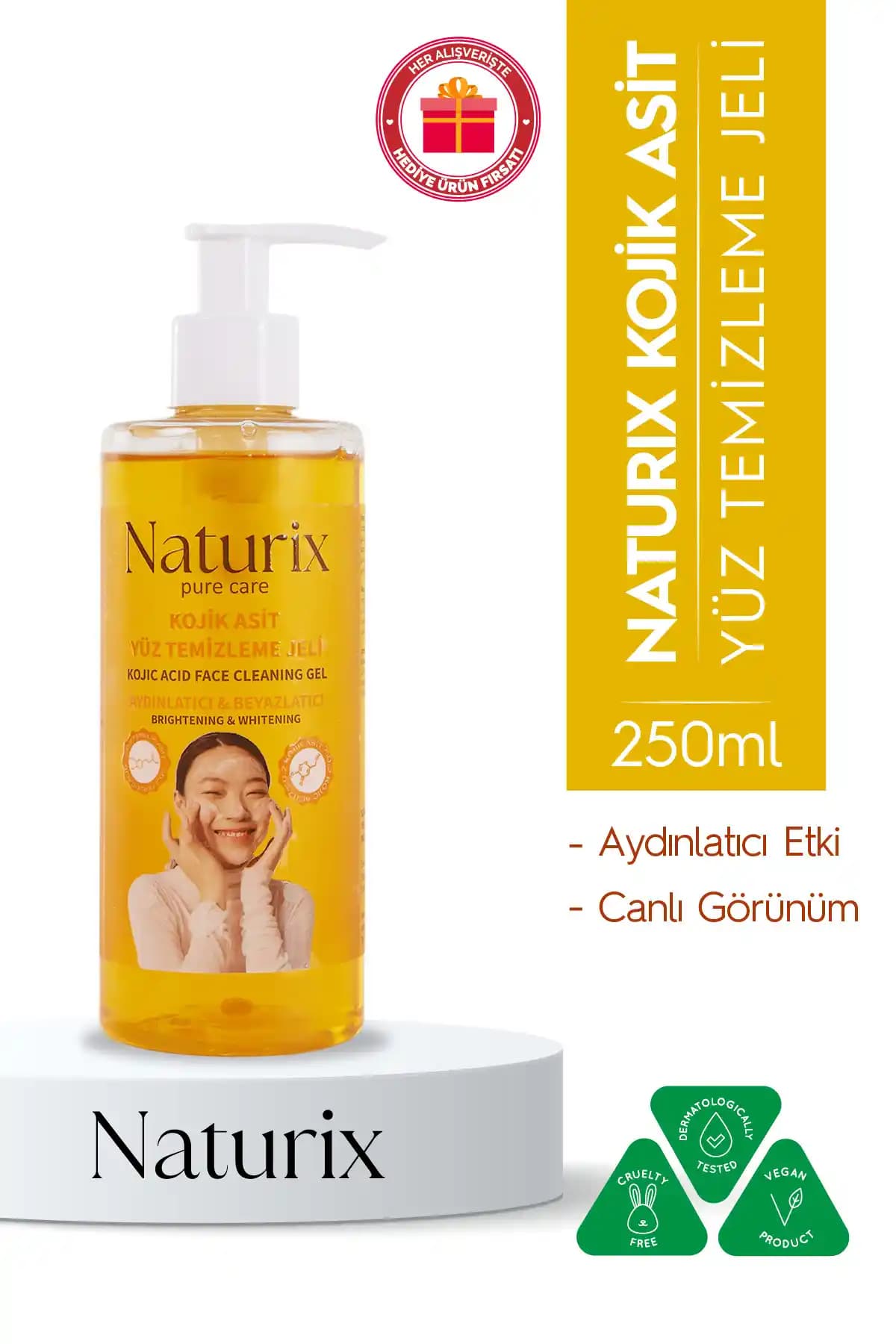 Naturix Kojik Asit Yüz Temizleme Jeli ile Cilt Aydınlatma ve Gözenek Arındırma