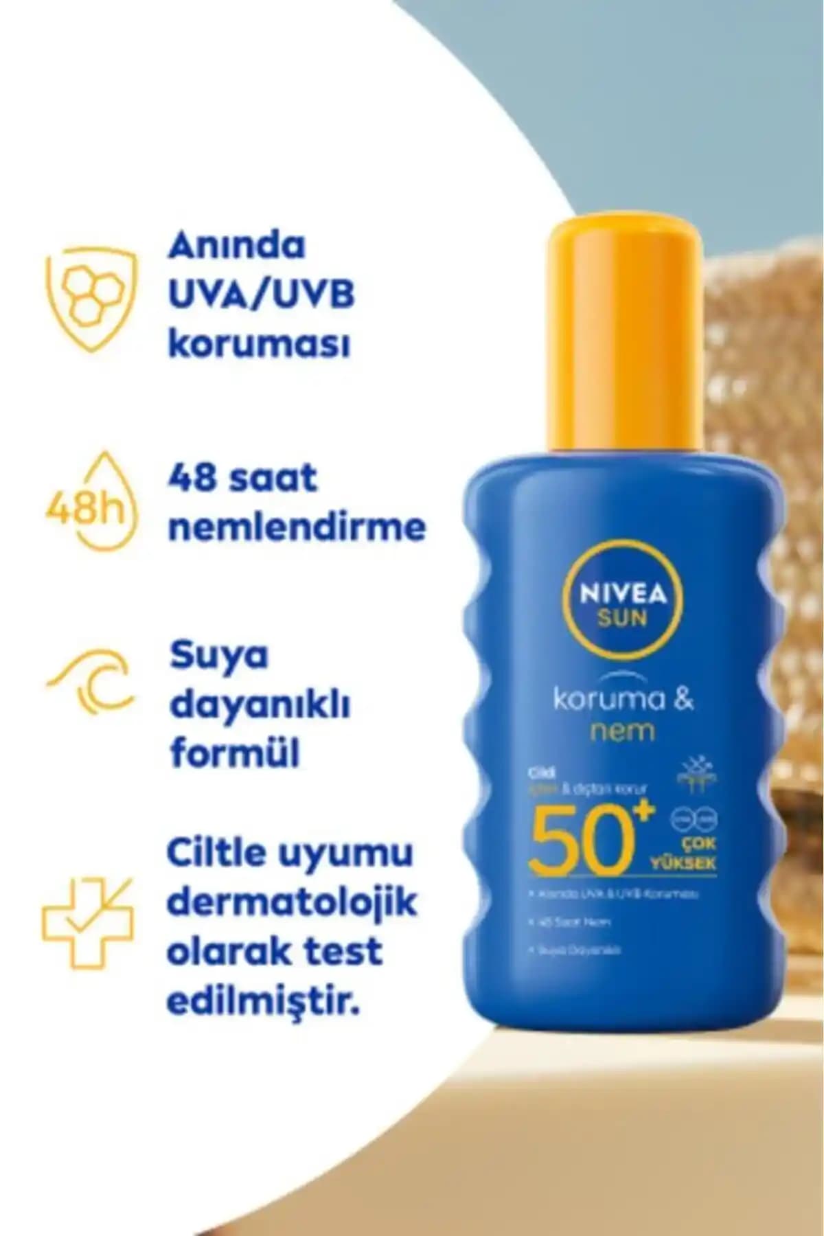NIVEA SUN SPF50+ Yüksek Koruma ve Nemlendirme Sağlayan Vücut Güneş Koruyucu Sprey
