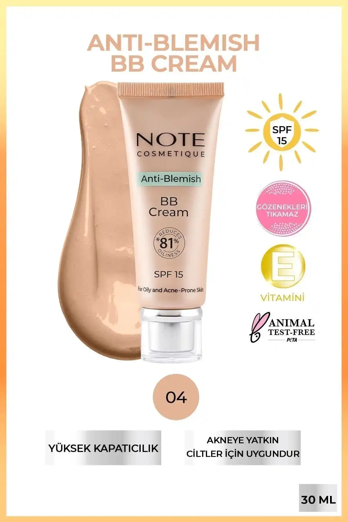 Note Cosmetics Anti-Blemish BB Cream SPF 15 Yağlı ve Akneye Yatkın Ciltler İçin 04 Beige