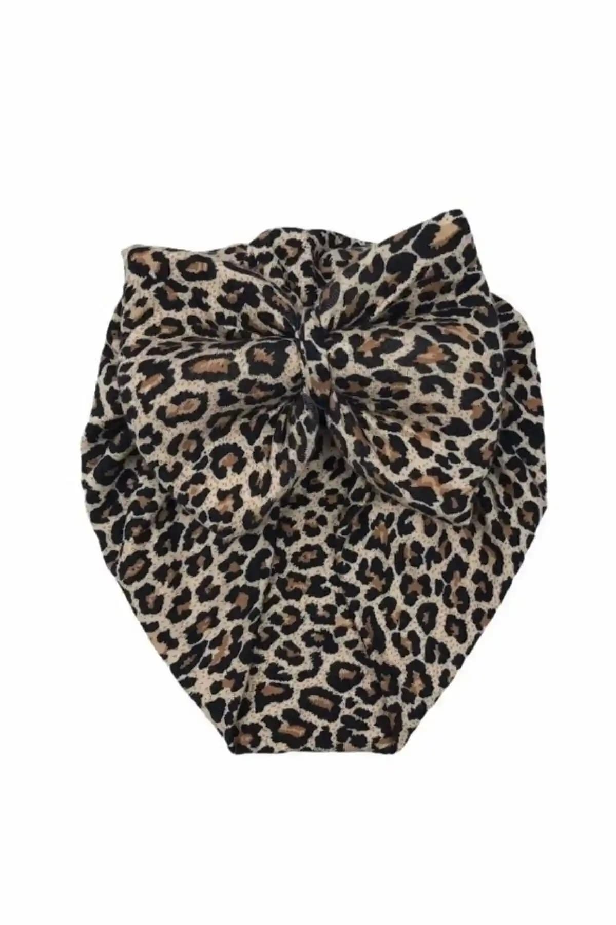 Orjin Baby Leopar Desenli Fiyonklu Kız Bebek Bonesi - Konforlu ve Şık Tasarım