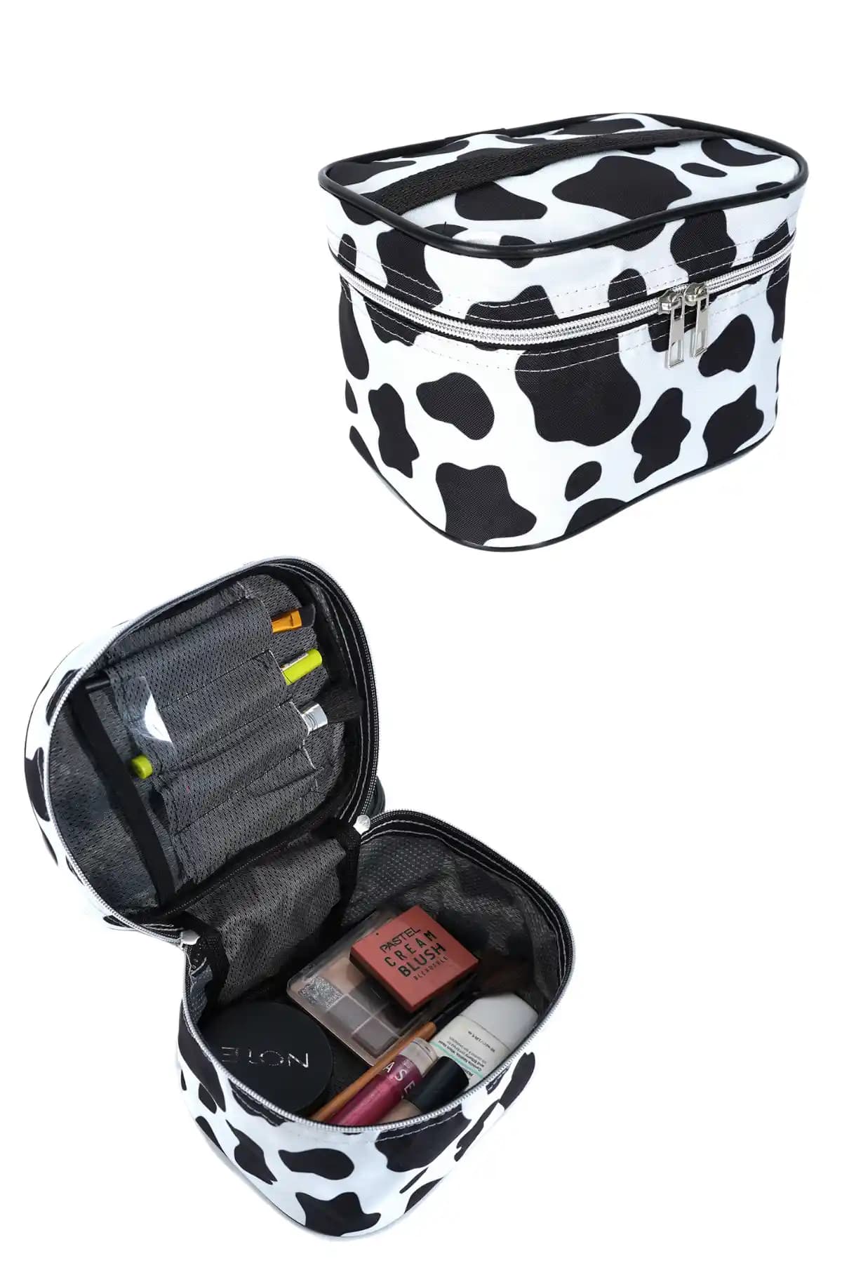 RELIANCE İnek Desenli Dayanıklı ve Fonksiyonel Makyaj Çantası - 14x20x12 cm