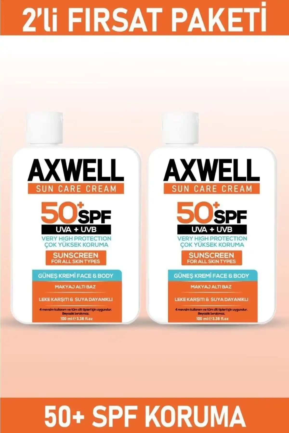 AXWELL SPF 50+ 2li Güneş Koruyucu Seti Yüksek Koruma ve Nemlendirme Özelliğiyle