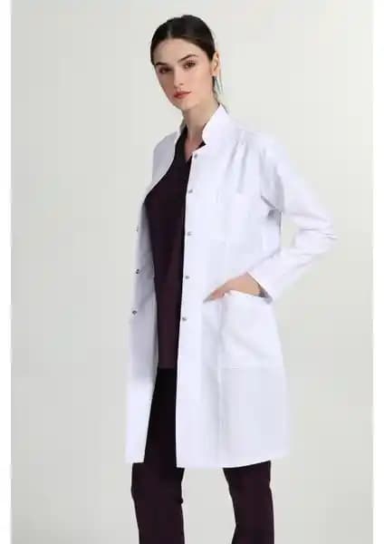Başak Kadın Uzun Hakim Yaka Profesyonel Önlük Sağlık ve Eğitim Sektörü İçin