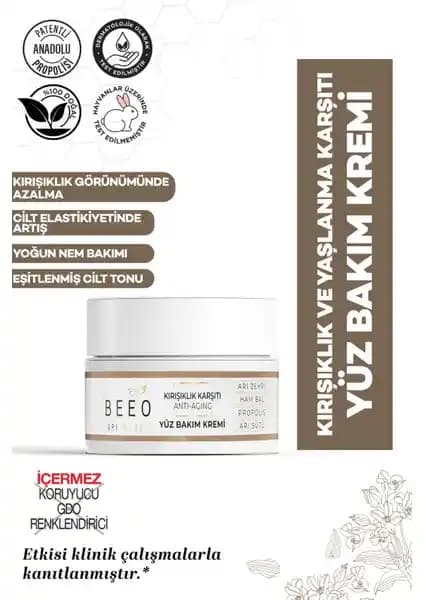BEE'O Apibeauty Arı Zehirli Propolisli Arı Sütlü Anti-Aging Yüz Bakım Kremi Doğal ve Güçlü Cilt Yenileme Ürünü