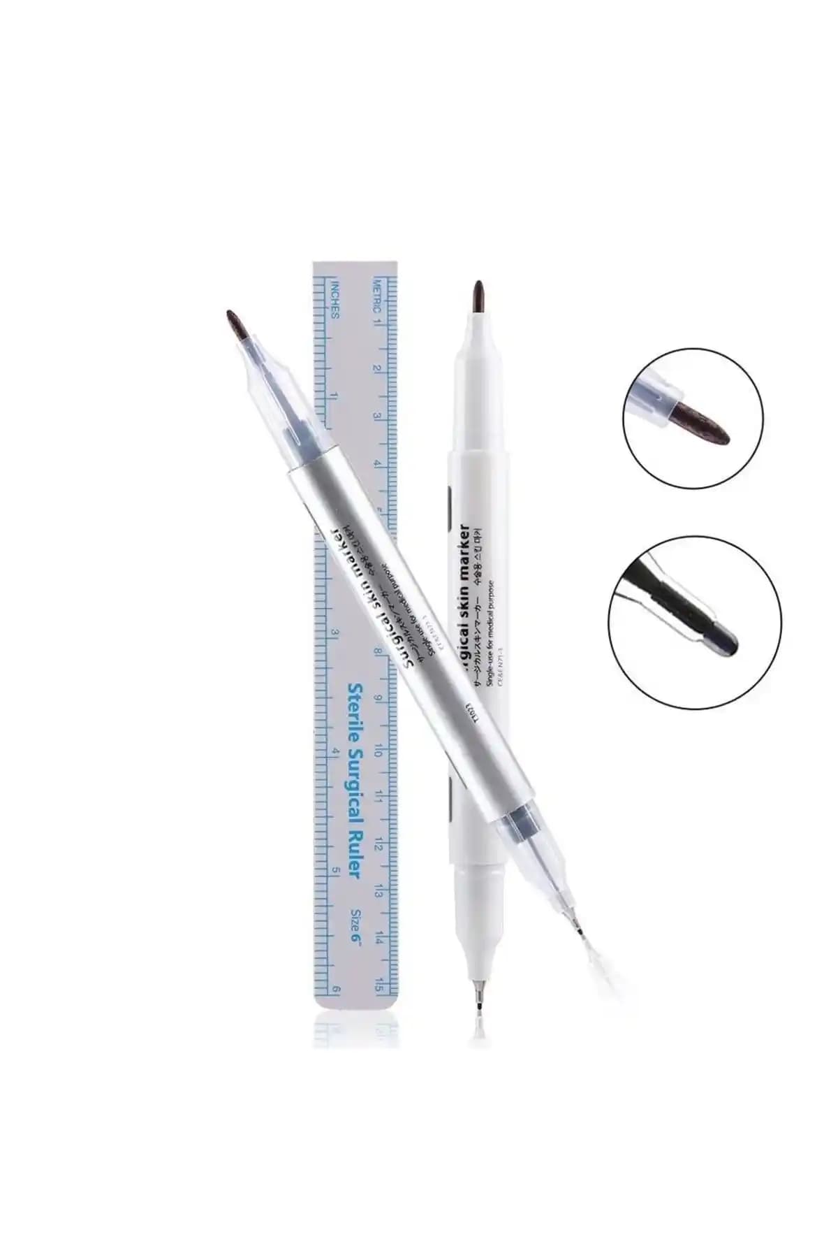 BİOMASER Klinik Tipi Çift Taraflı Mavi İşaretleme Kalemi Microblading ve Kalıcı Makyaj Uygulamaları İçin