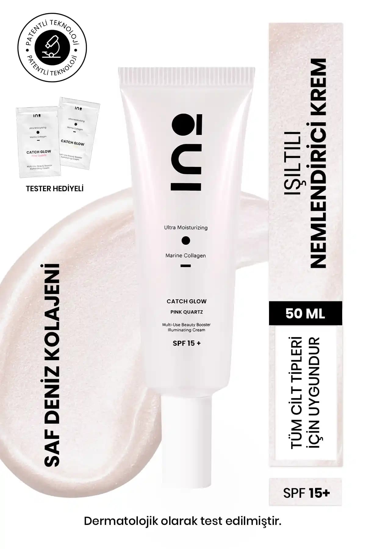 INO Kozmetik Pembe Kuvars Işıltılı Nemlendirici Yüz Kremi SPF15 Saf Kolajen İçeriğiyle