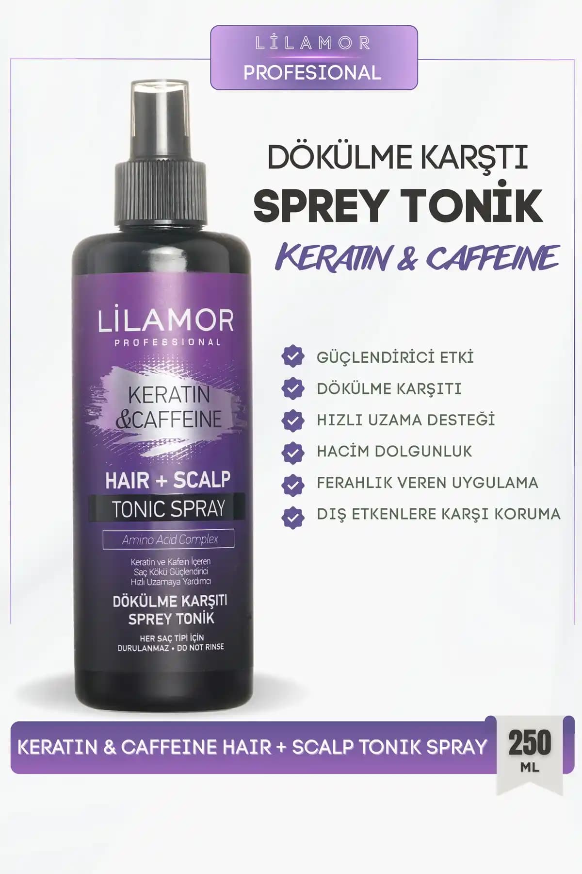 Lilamor Saç Dökülmesine Karşı Tonik Sprey Keratin ve Kafein İçeriğiyle Saç Sağlığını Destekler