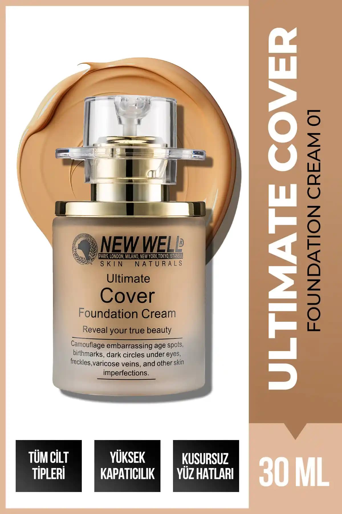 New Well Cover Şişe Fondöten 01: Yüksek Kapatıcılık ve Doğal Görünüm Sağlayan Makyaj Ürünü