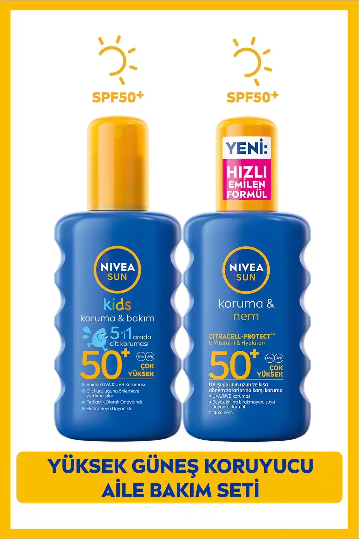 NIVEA Sun SPF50 Yüksek Koruma Sağlayan Güneş Spreyleri Çocuk ve Yetişkinler İçin