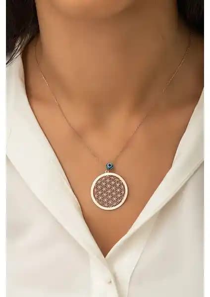 Papatya Silver Yaşam Çiçeği Nazar Gözlü Rose Altın Kaplama 925 Ayar Gümüş Kolye