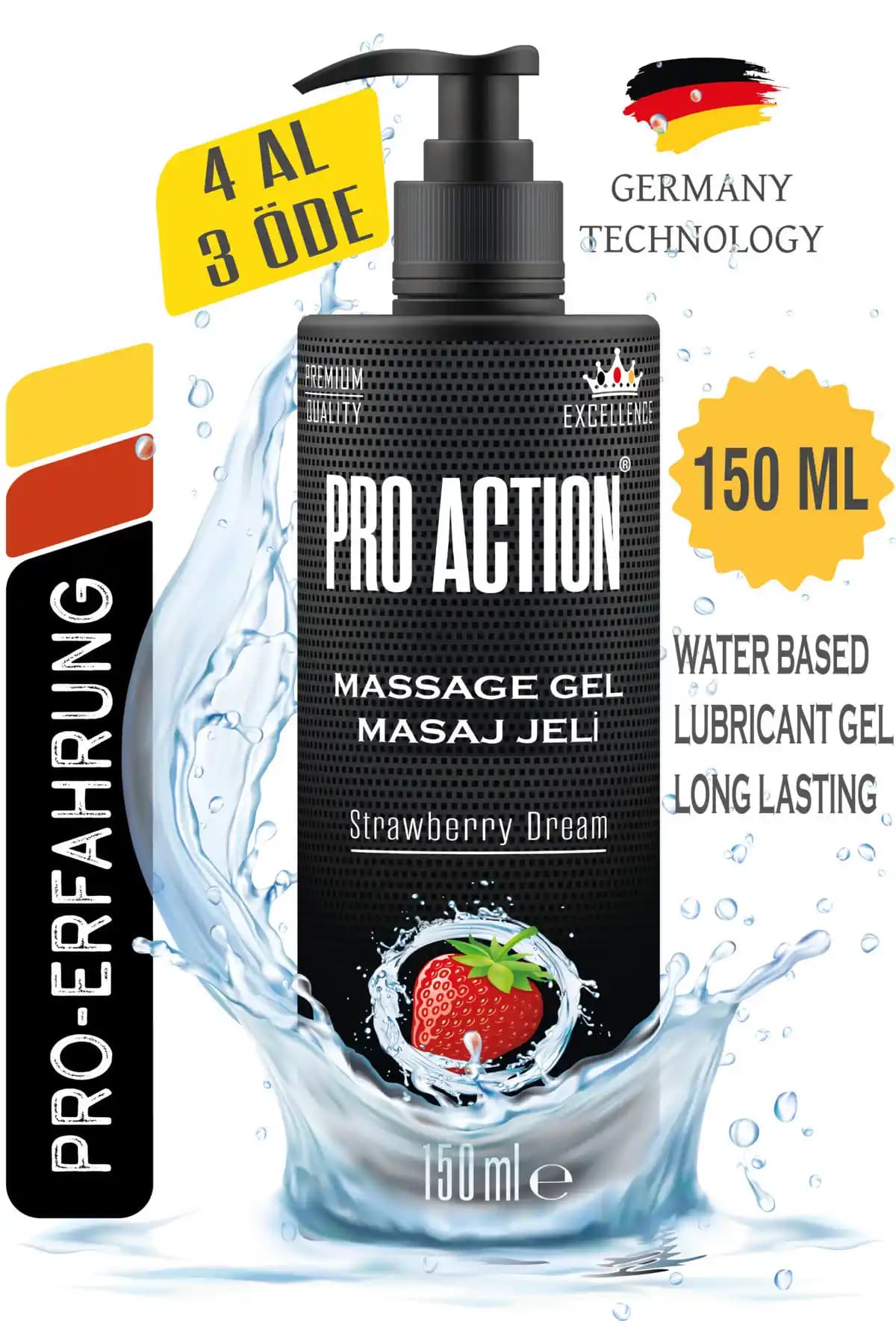 Pro Action Çilek Aromalı Kayganlaştırıcı Jel 150ML Güvenli ve Uzun Süreli Kayganlık Sağlar