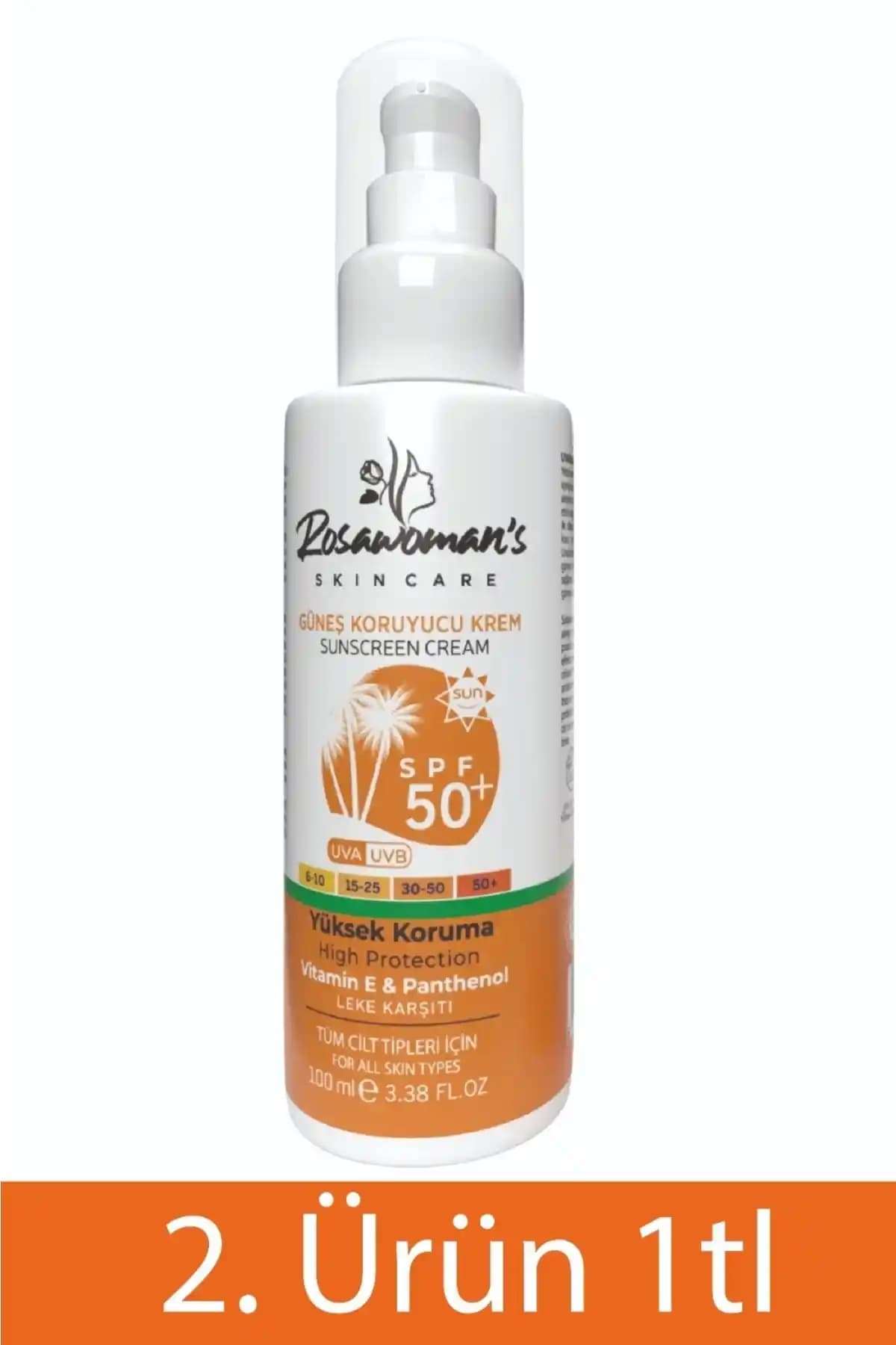 Rosawomans Güneş Kremi 100ml SPF 50+ Yüksek Koruma ve Cilt Sağlığı Destekleyici