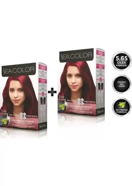 Sea Color 5.65 Çilek Kırmızısı 2'li Saç Boyası Seti Kalıcı ve Canlı Renkler İçin