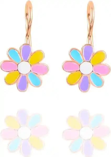 Söğütlü Silver Gümüş Rose Renkli Mineli Papatya Çengelli Küpe Şık ve Dayanıklı Tasarım