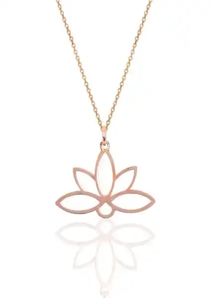 Söğütlü Silver Lotus Çiçeği Gümüş Kolye 925 Ayar Rose Kaplama Tasarım