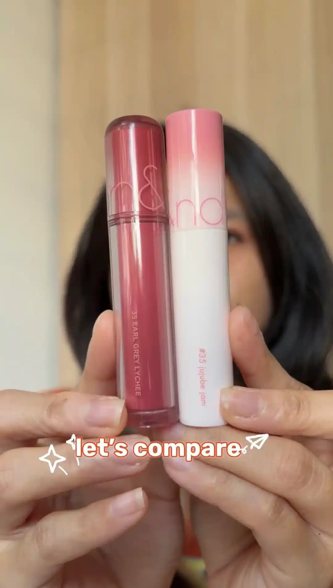 Rom&nd Juicy Lasting Tint 35 Earl Grey Lychee ve 35 Jujube Jam Renk ve Formül Karşılaştırması