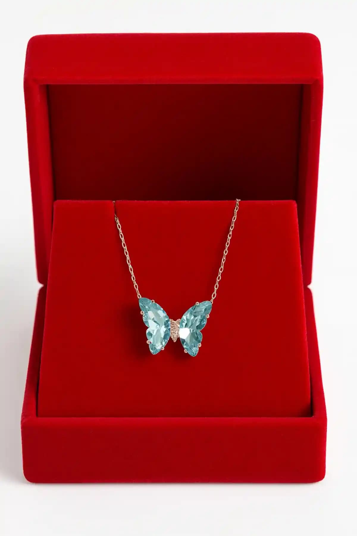 925 Ayar Gümüş Kelebek Kolye Pembe Zirkon Taşlı Modern Tasarım