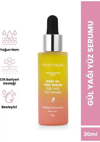 Bade Natural Gül Yağı Rahatlatıcı ve Antioksidan Yüz Serumu Doğal İçeriklerle Cilt Yenileme