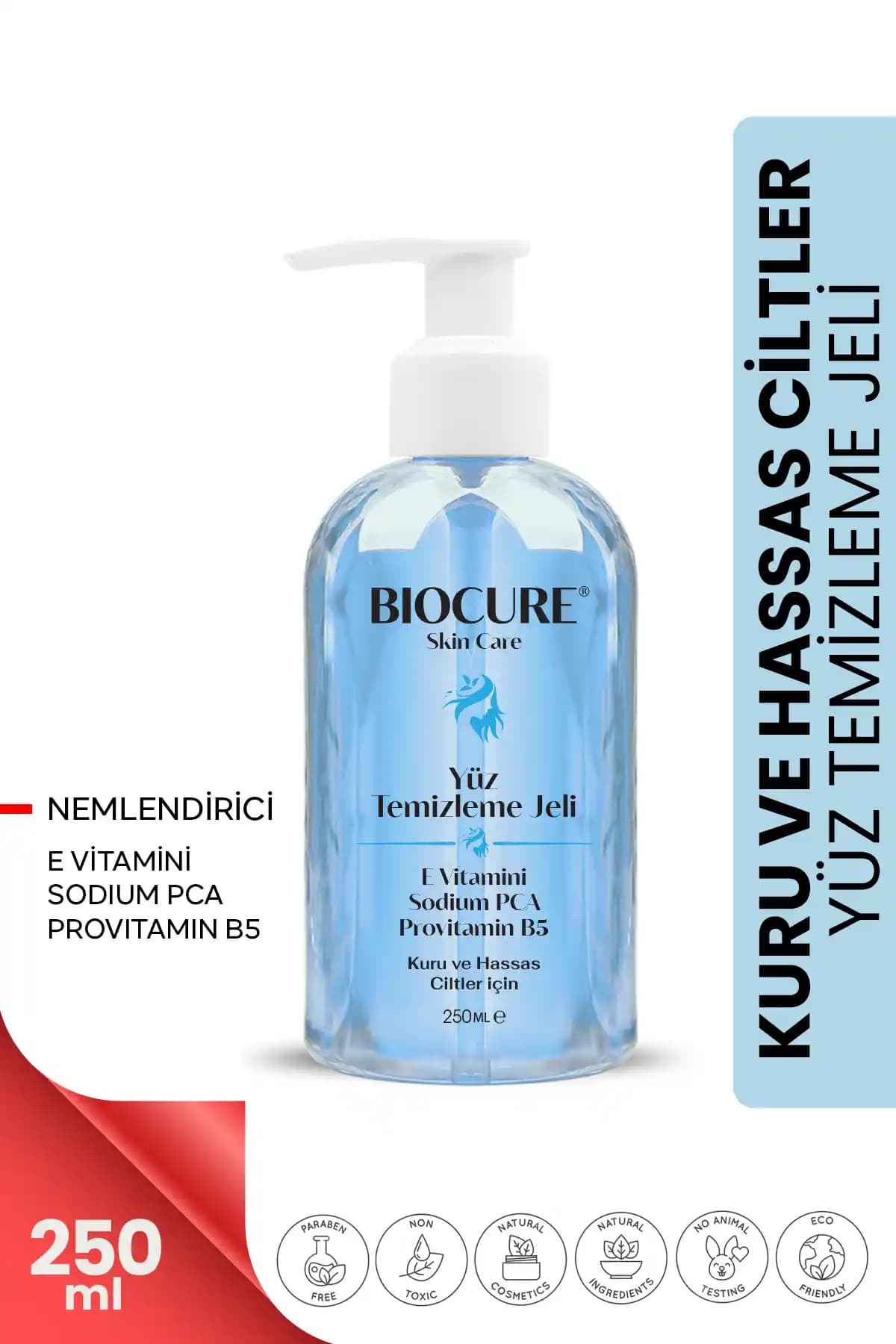 Biocure Yüz Temizleme Jeli Kuru ve Hassas Ciltler İçin Derinlemesine Temizlik ve Nem Desteği