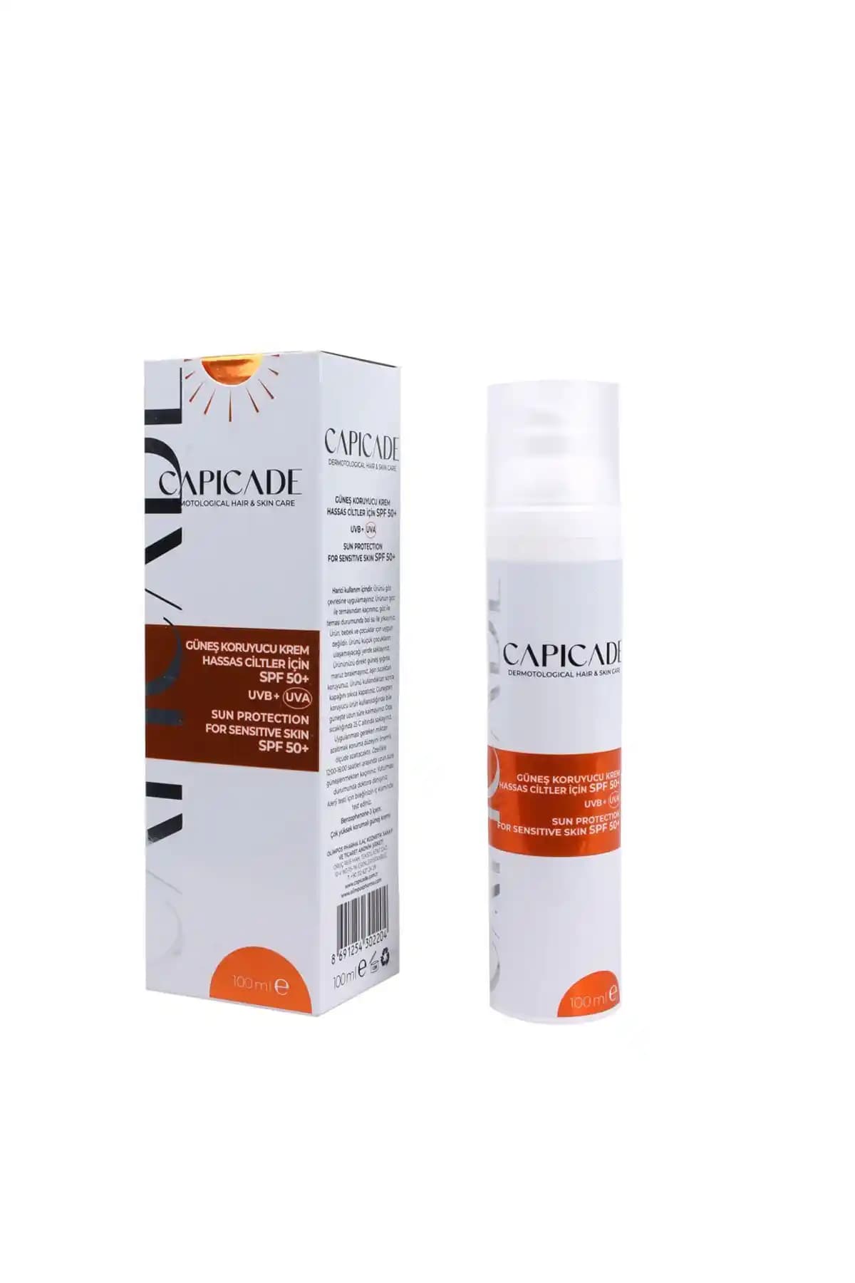 Capicade SPF50+ Hassas Ciltler İçin Yüksek Koruma Sağlayan Güneş Kremi