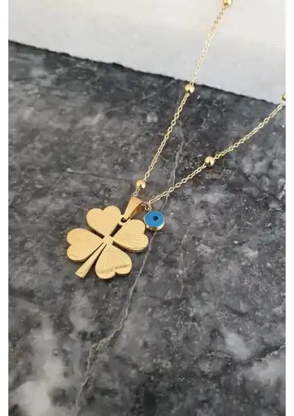 E-Life Gold Top Zincir Küçük Yonca Çelik Kolye: Şıklık ve Dayanıklılığı Bir Arada Sunar