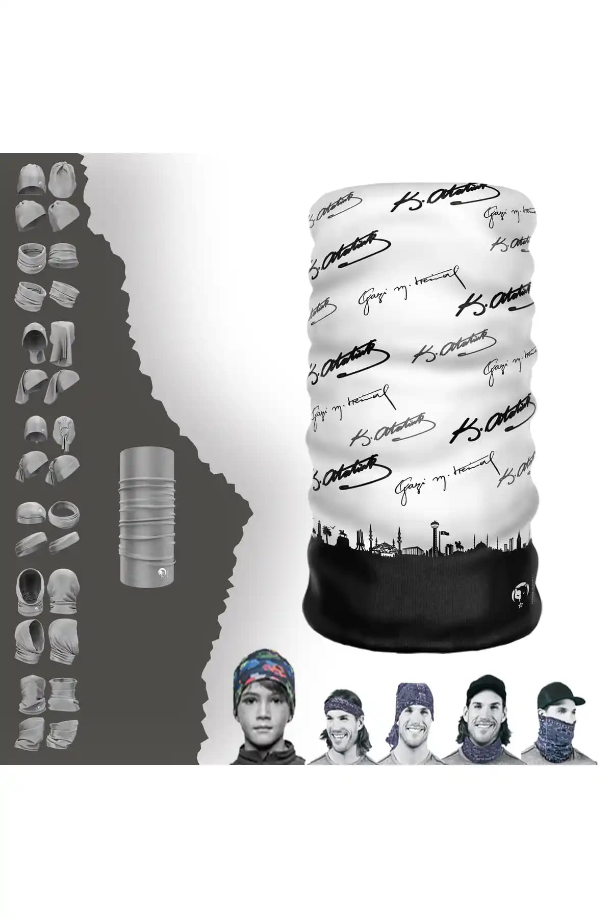 e-Taktik Atatürk İmzalı Dikişsiz Çok Fonksiyonlu Boyunluk Bandana Ürünü