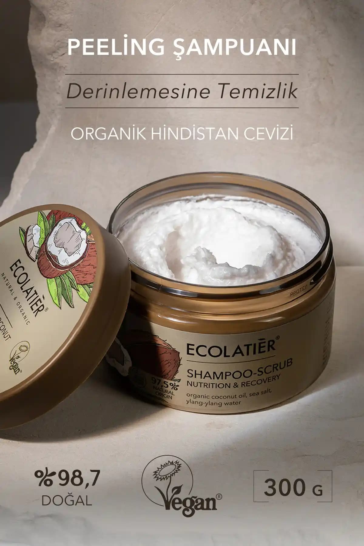 ECOLATIER Organik Hindistan Cevizi Peeling Şampuanı Saç Sağlığı ve Temizliği İçin Doğal Çözüm