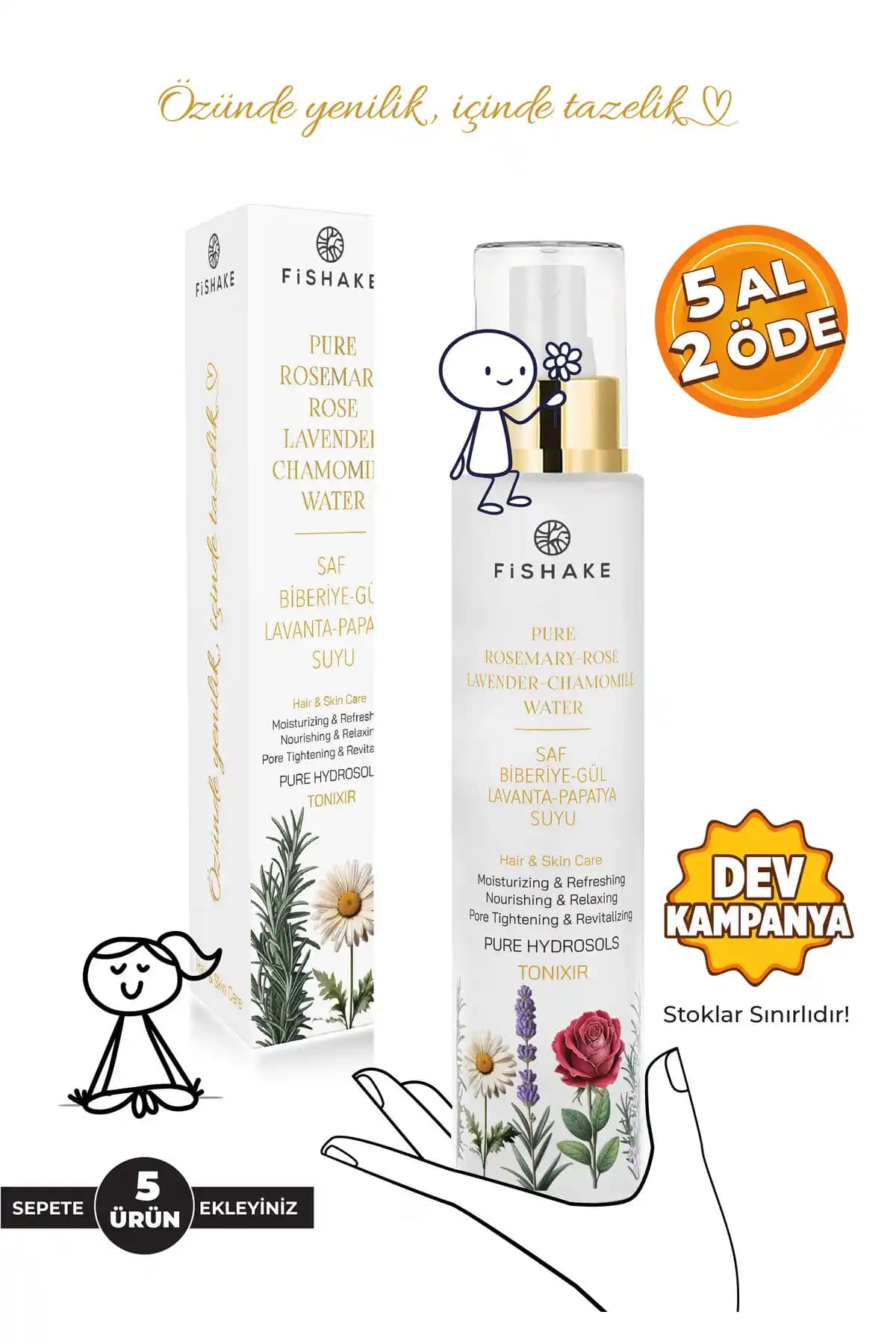 FiShake Tonixir Biberiye Lavanta ve Papatya Suyu Doğal Cilt ve Saç Bakım Ürünü